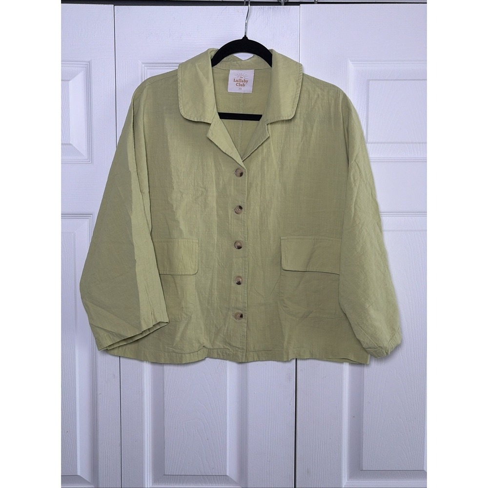 The Lullaby Club Avalon Button Up Shirt Womens Size XS Green Cotton Oversized
